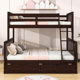 Wooden Classic Twin Over Full Bunk Bed with Ladder and Storage Drawers