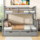 Wooden Classic Twin Over Full Bunk Bed with Ladder and Storage Drawers