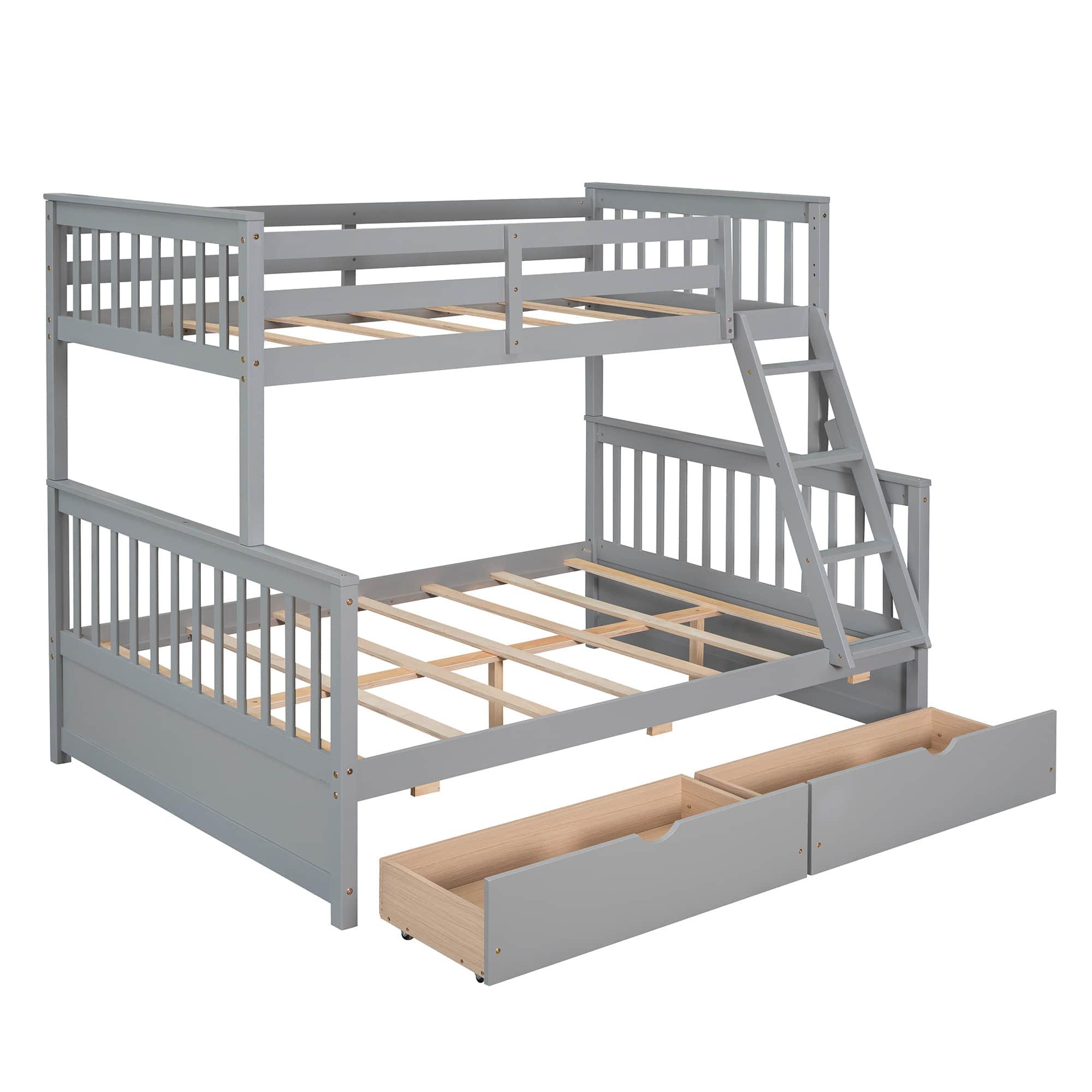 Wooden Classic Twin Over Full Bunk Bed with Ladder and Storage Drawers