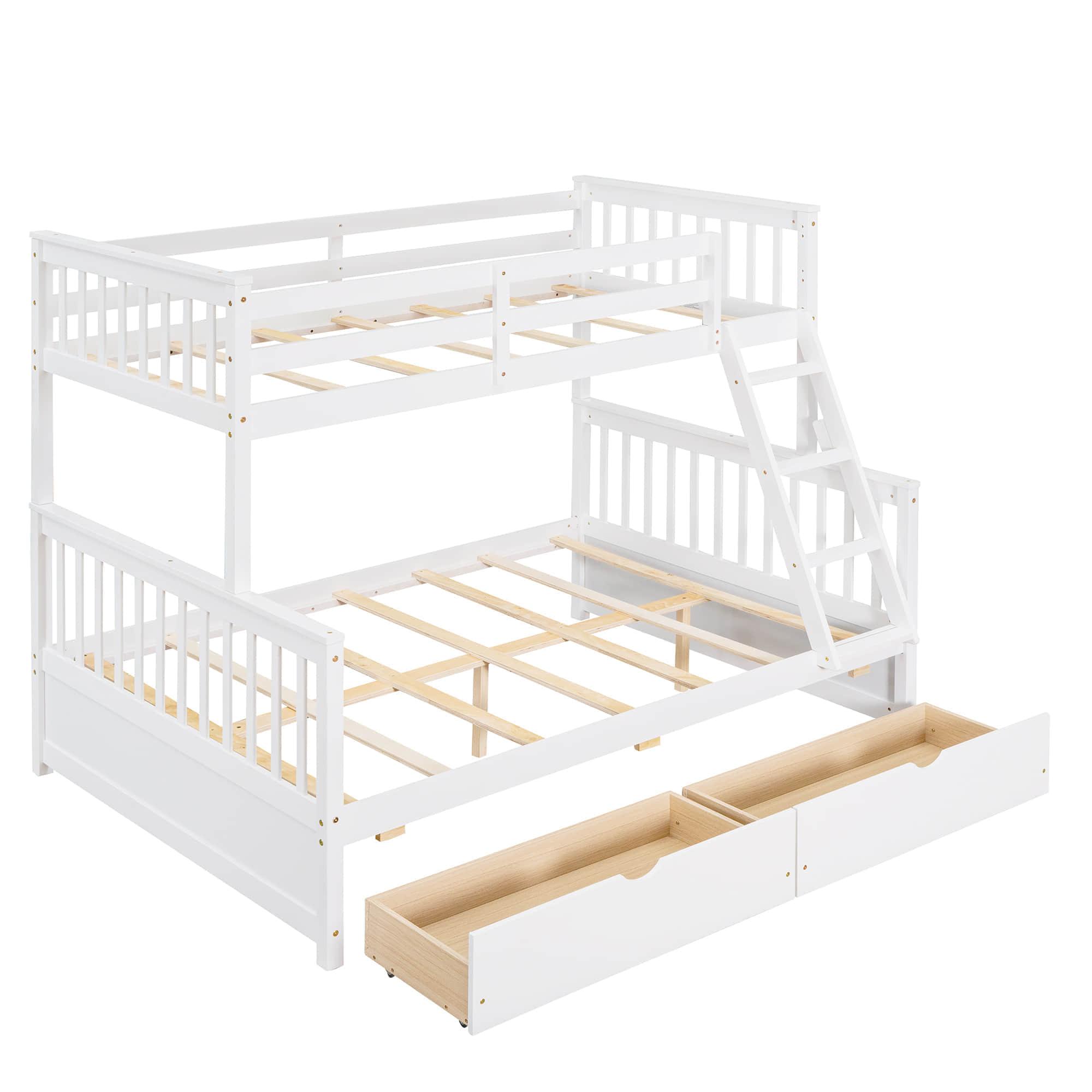 Wooden Classic Twin Over Full Bunk Bed with Ladder and Storage Drawers