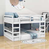 Modern Low Full Over Full Bunk Beds for Kids Toddler with 2 Ladders - Wooden