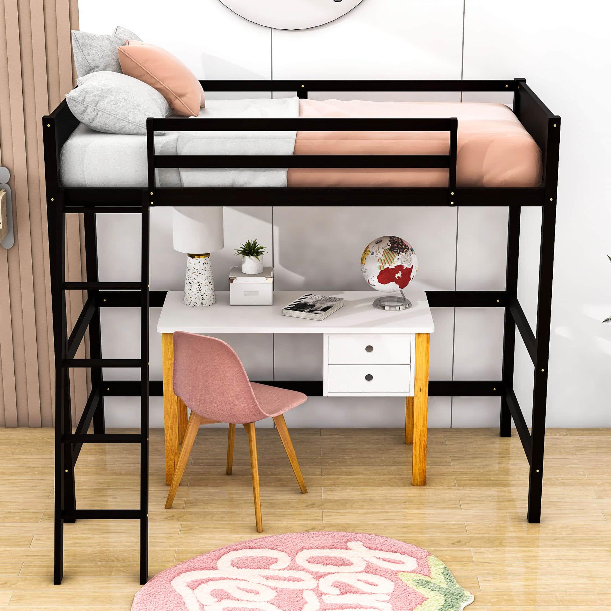 Solid Wood Twin Loft Bed with Interchangeable Ladder for Kids, Adults- [Medium]