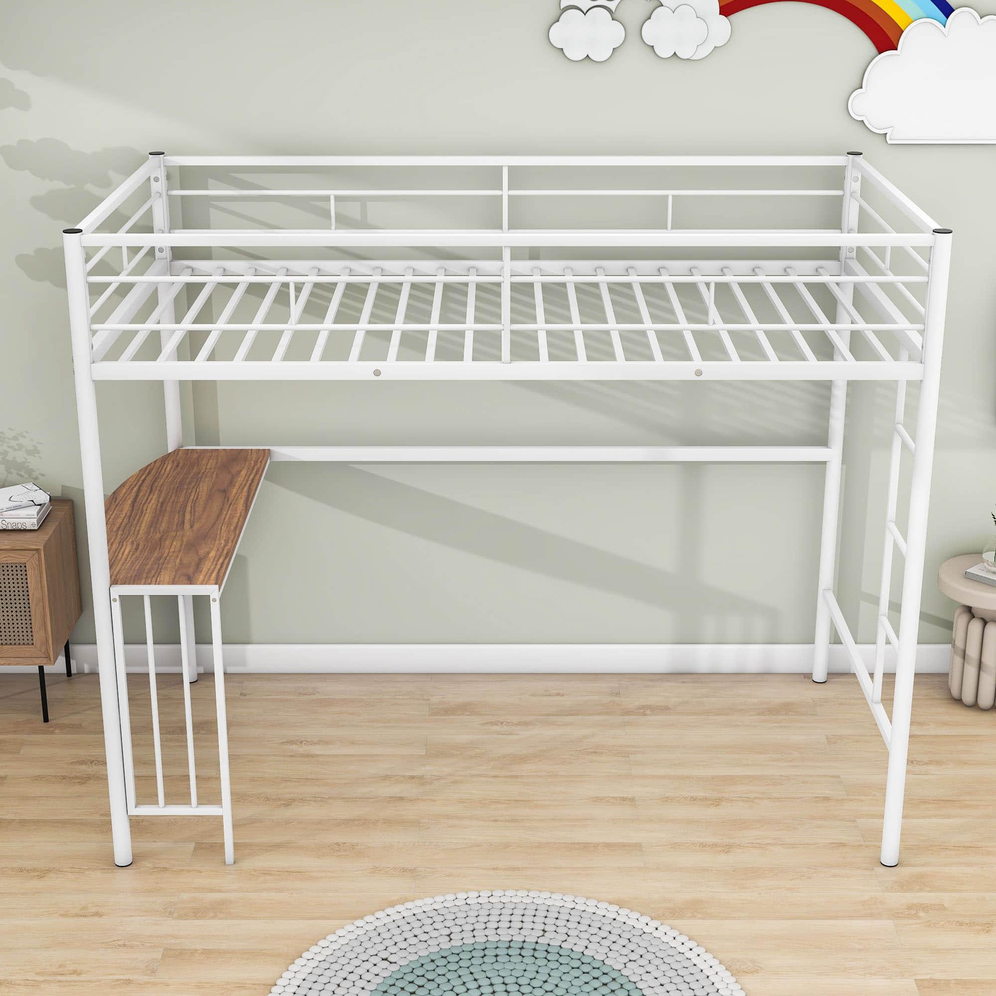 Twin Metal Loft Bed with Desk Underneath for Teen, Junior, Adult