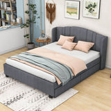 Modern Upholstered Queen Platform Bed Frame with Headboard and Storage