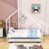 Twin Size Metal Tent House Bed Frame with Twin Trundle Bed