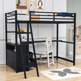 Metal Twin Size Loft Bed with Desk and Storage for College, Dorms