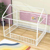 Full Size Metal House Toddler Floor Bed with Rails for Boys and Girls