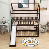 Twin Over Twin Low House Bunk Bed with Slide and Ladder - [Floor, Interchangeable]