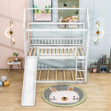 Twin Over Twin Low House Bunk Bed with Slide and Ladder - [Floor, Interchangeable]