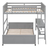 L-Shaped Full Over Full Bunk Beds with Desk and Storage Drawers Wooden