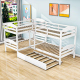 Twin Corner Quad Bunk Beds with Trundle for Kids - [Wooden, L-Shaped]