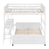 L-Shaped Full Over Full Bunk Beds with Desk and Storage Drawers Wooden