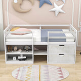 Modern Farmhouse Twin Low Montessori Loft Bed with Drawers and Shelves for Kids