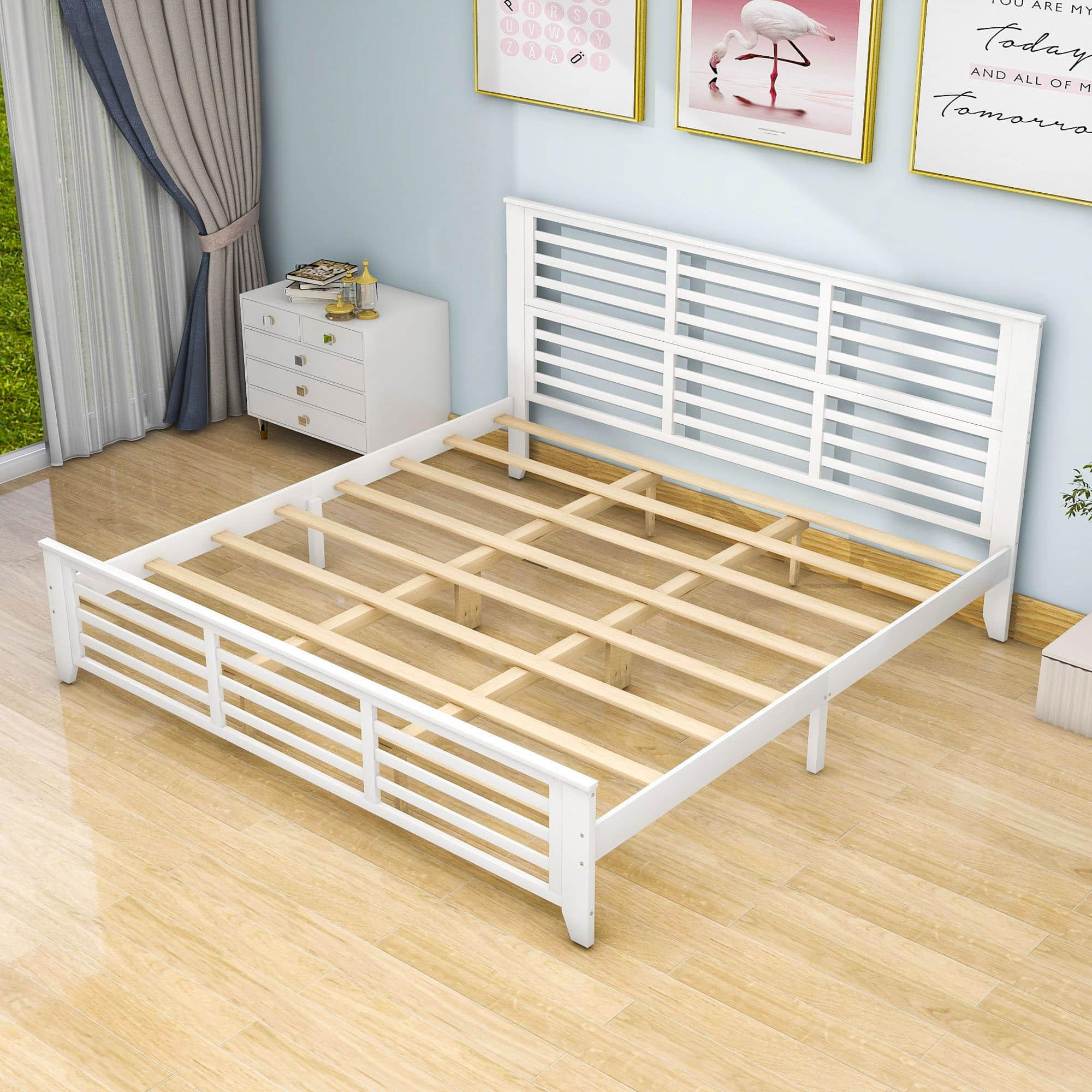 Wooden King Size Platform Bed with Open-Frame Headboard