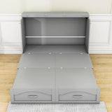 Full Murphy Bed Wall Bed with Storage Drawer and Sockets & USB Ports