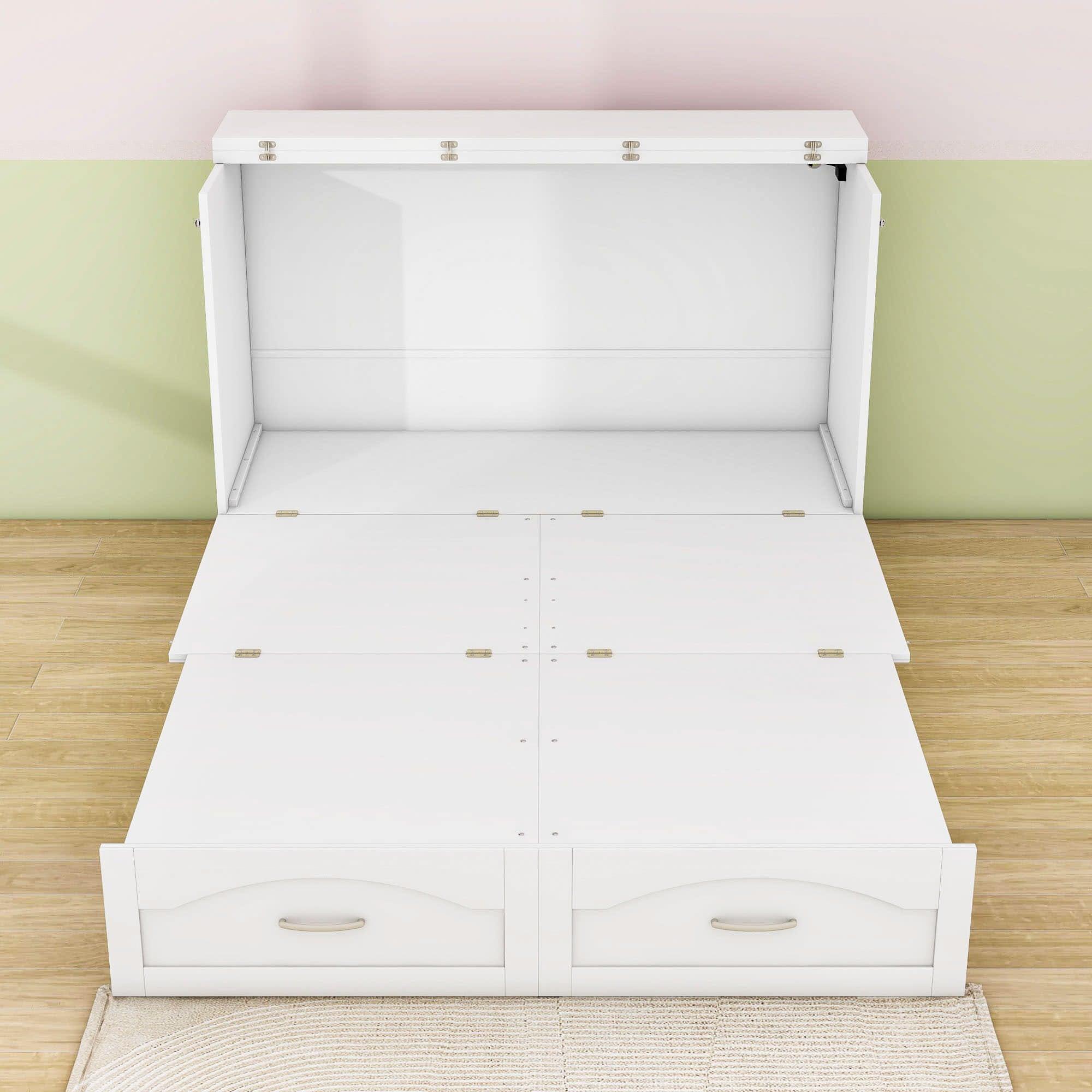 Full Murphy Bed Wall Bed with Storage Drawer and Sockets & USB Ports