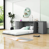 Wooden Modern Smart Floor Cabinet Bed Queen with Shelves - [USB Ports]