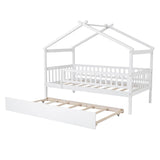 Wooden Twin House Bed with Twin Trundle for Kids, Toddler