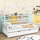 Wood Twin Size Low House Bed Frame with Storage and Twin Trundle Bed