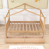 Wooden Full Size House Bed with Storage Drawers for Kids