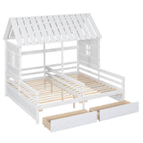 Wooden Double Twin Size House Platform Beds with Storage for 2 Kids