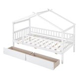 Twin Size Wood House Toddler Bed Frame with Rails and Storage