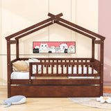 Wooden Twin House Bed with Twin Trundle for Kids, Toddler