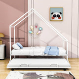 Twin Size Metal Tent House Bed Frame with Twin Trundle Bed