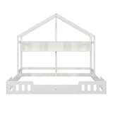 White Double Shared Twin Size House Toddler Floor Bed Frame with Rails