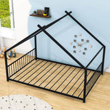 Full Size Metal House Floor Bed for Toddler, Kids