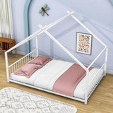 Full Size Metal House Floor Bed for Toddler, Kids