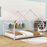 Full Size Metal House Floor Bed for Toddler, Kids