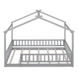 Full Size Wood House Kids Toddler Floor Bed with Rails