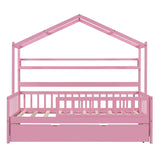 Wood Twin Size Low House Bed Frame with Storage and Twin Trundle Bed