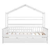 Wood Full Size Low House Bed Frame with Storage and Twin Trundle Bed