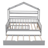 Wood Full Size Low House Bed Frame with Storage and Twin Trundle Bed