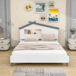 Kids Full Wood Platform Bed with House-Shaped Headboard and LED Lights