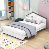 Full Size Wood Platform Bed with House-Shaped Headboard for Girls