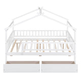 Full Size Wood House Toddler Bed Frame with Rails and Storage