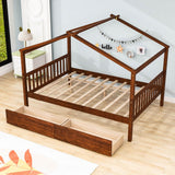 Wooden Full Size House Bed with Storage Drawers for Kids