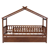 Wooden Twin House Bed with Twin Trundle for Kids, Toddler