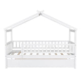 Wooden Twin House Bed with Twin Trundle for Kids, Toddler