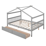 Wooden Full Size House Bed with Storage Drawers for Kids