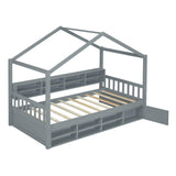 Wood Twin Size House Storage Bed Frame with Shelves and Mini-Cabinet