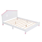 Full Size Wood Platform Bed with House-Shaped Headboard for Girls