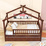 Wooden Twin House Bed with Twin Trundle for Kids, Toddler