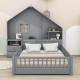 Smart Full Floor House Bed Frame with Storage Headboard and Sockets