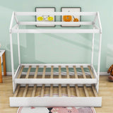 Wooden Kids Twin House Bed with Twin Trundle Bed