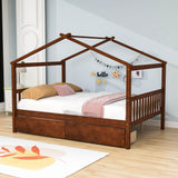 Wooden Full Size House Bed with Storage Drawers for Kids