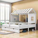 Double Twin House Platform Bed with Storage for 2 Kids to Share